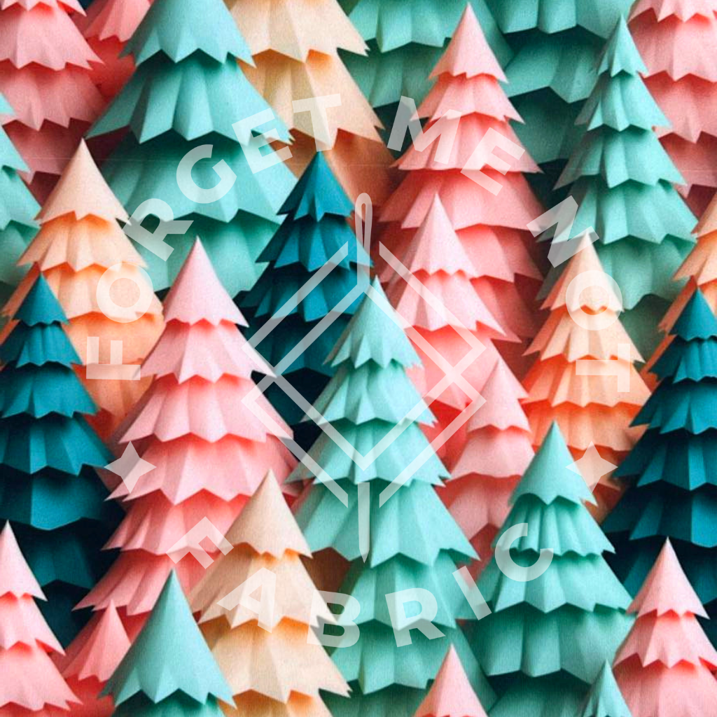 3D Pastel Colored Christmas Trees, Mediumweight DBP Fabric