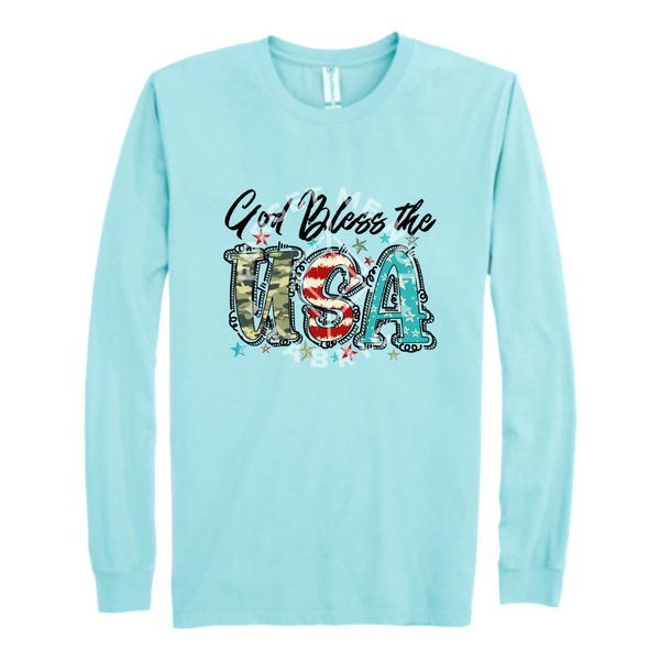 God Bless the USA, Chambray Longsleeve Shirt (Size Small), Graphic Shirts