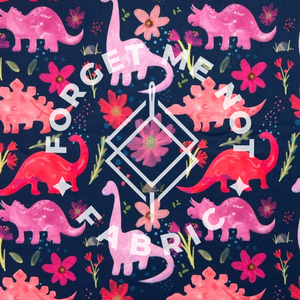 Pink Dino on Navy, DBP Butter Fabric