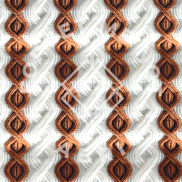 White & Brown Knitted, Mediumweight DBP Fabric