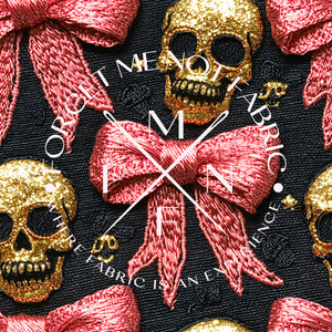 3D Gold Skulls & Pink Bow Fabric, Choose your Fabric, Scaling Options.