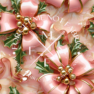 3D Pink Christmas Gold Floral Fabric, Choose your Fabric, Scaling Options.