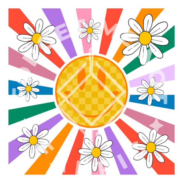 Checkered Smiley Daisies, Sublimation Heat Transfer