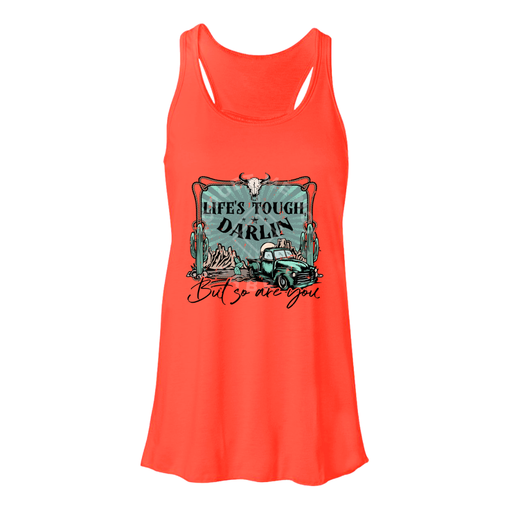 Life's Tough Darlin, Peach Tank Top (Size Medium), Graphic Shirts