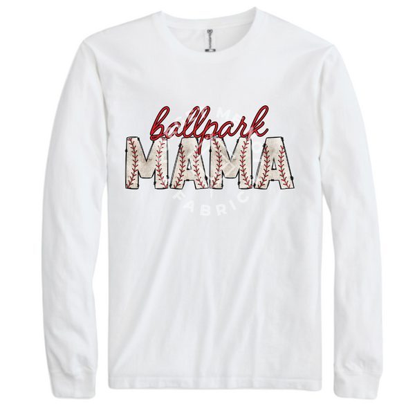 Ballpark Mama, White Longsleeve Shirt (Size Medium), Graphic Shirts