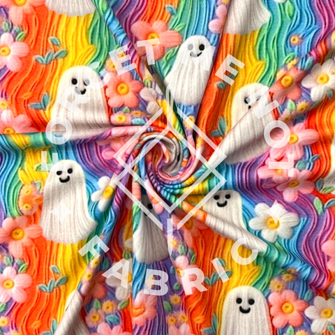 Groovy Rainbow Ghost Embroidery, Heavyweight DBP Fabric
