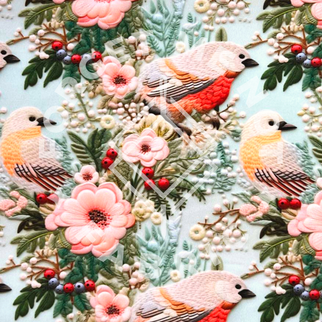 Muted Christmas Birds, Mediumweight DBP Fabric