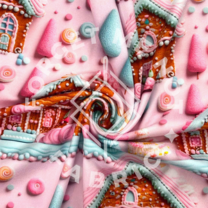Pink Gingerbread Cookie House, Mediumweight DBP Fabric