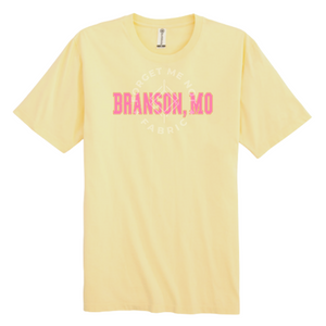 Branson, MO Pink Letters, Yellow T-Shirt (Size Medium), Graphic Shirts