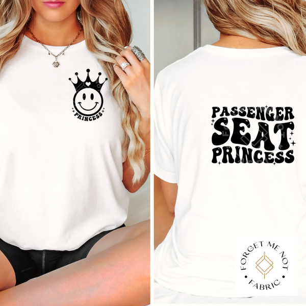 Passenger Seat Princess (Back of Shirt #102 & Front Pocket #95), Thin Matte Clear Film Screen Prints