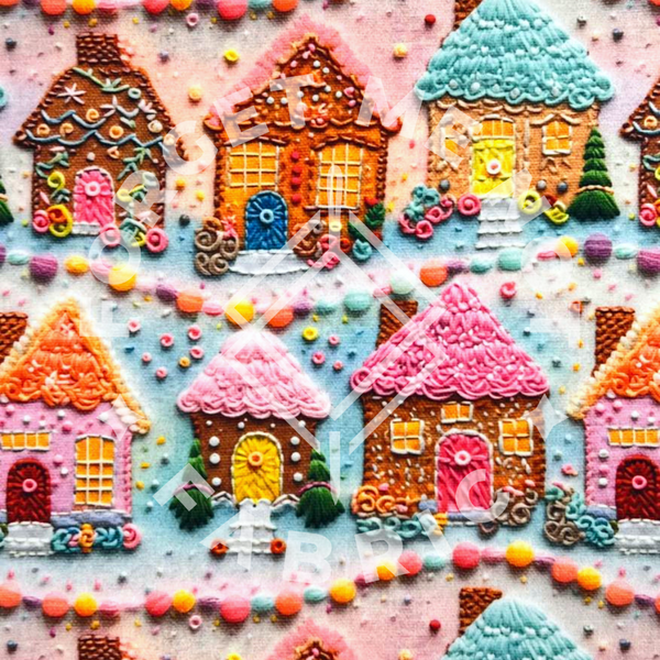 Embroidery Gingerbread Houses, Mediumweight DBP Fabric