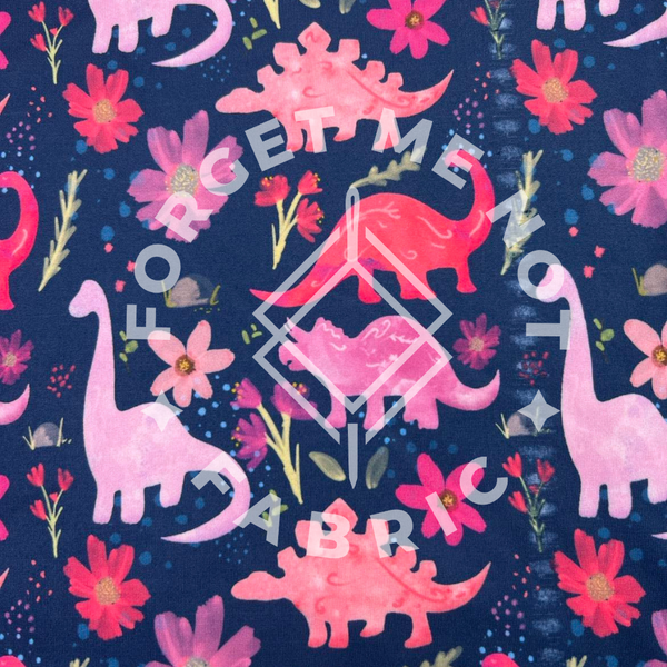 Pink Dino on Navy, Heavyweight DBP Fabric
