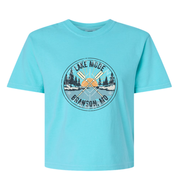 Lake Mode Branson, Blue Crop Top T-Shirt (Size Small), Graphic Shirts