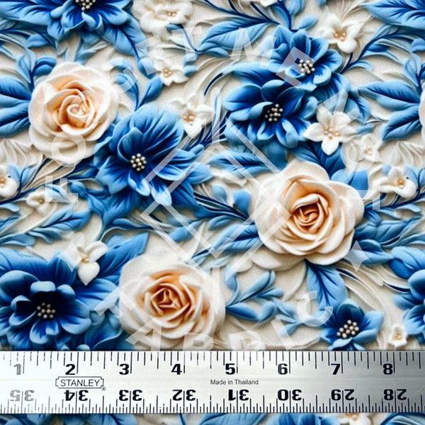 Blue & White Roses Floral, Mediumweight DBP Fabric