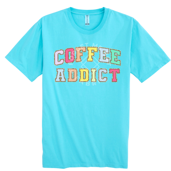 Coffee Addict, Blue T-Shirt (Size Medium), Graphic Shirts