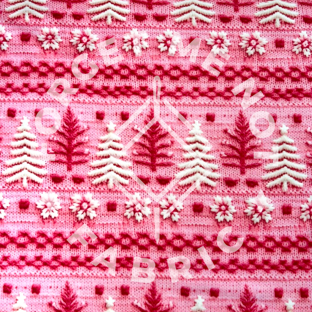 Pink and White Christmas Trees Sweater, Lightweight DBP Fabric
