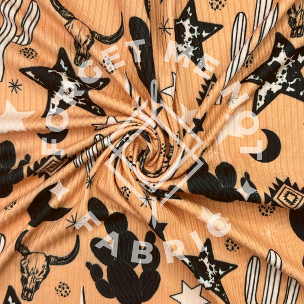 Western Tan Aztec, Rib Knit Fabric
