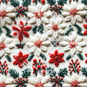 Poinsettia Embroidery, Lightweight 4x2 Rib Knit Fabric