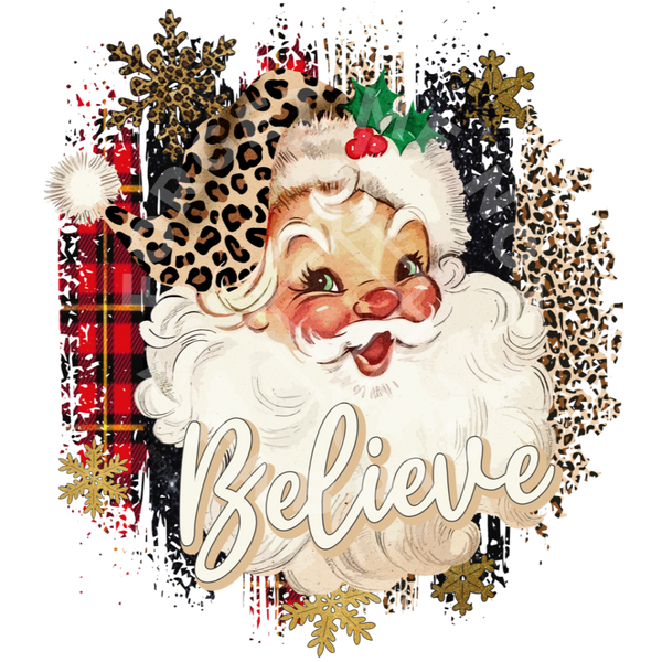 Believe Santa Leopard, Christmas Sublimation Heat Transfer