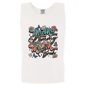 Mama, Mommy, Mom, Bruh Disco, White Tank Top (Size Large), Graphic Shirts