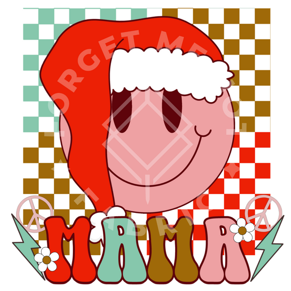 Mama Checkerboard Santa Smiley, Christmas Sublimation Heat Transfer