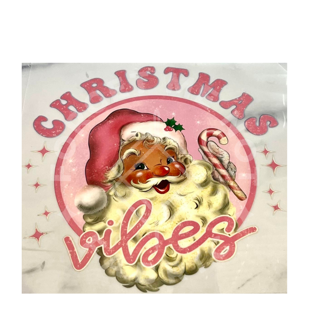 Christmas Vibes w/ Santa ( no checker), Christmas Thin Matte Clear Film Screenprints