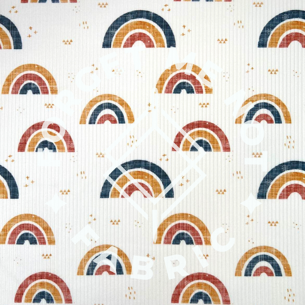 Vintage Boho Rainbows Fabric, Super Soft Rib Knit Fabric