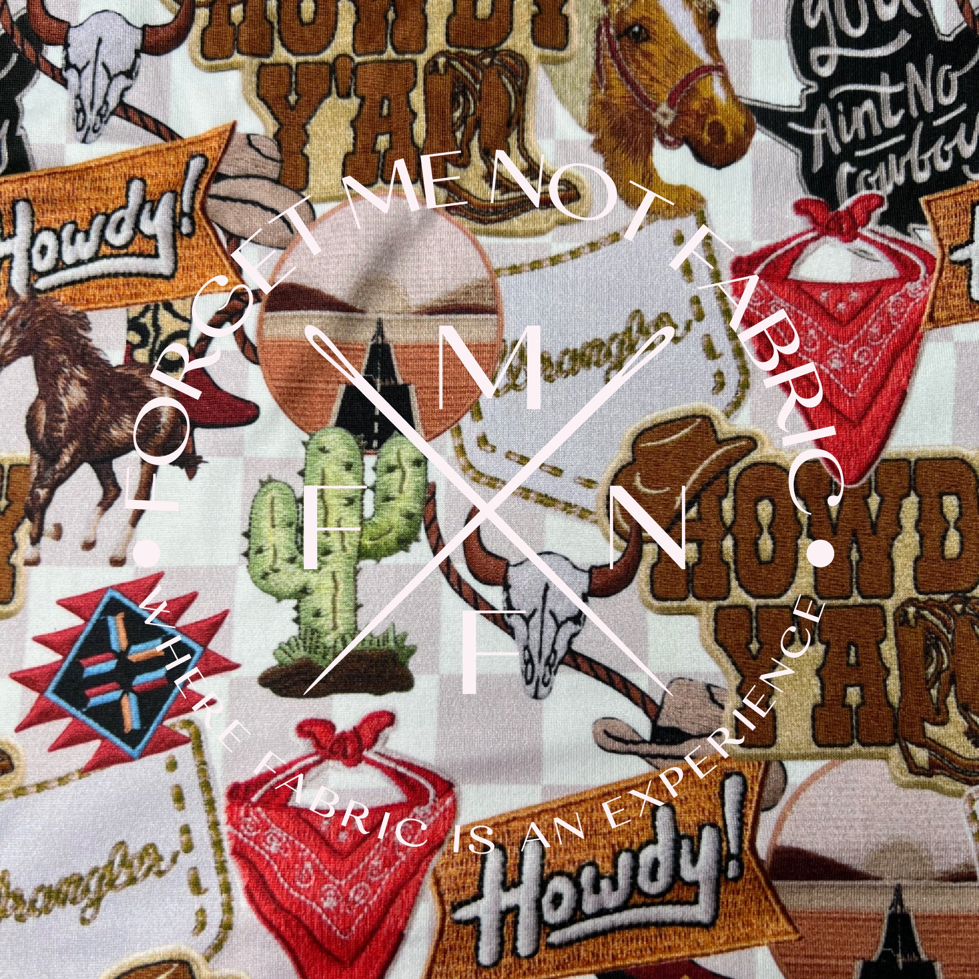 Trucker Patch Cowboy, Howdy Y'all, You Aint No Cowboy DBP Butter Fabric, Scaling Options