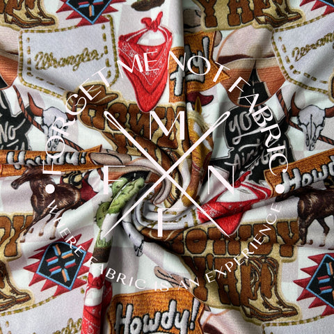 Trucker Patch Cowboy, Howdy Y'all, You Aint No Cowboy DBP Butter Fabric, Scaling Options