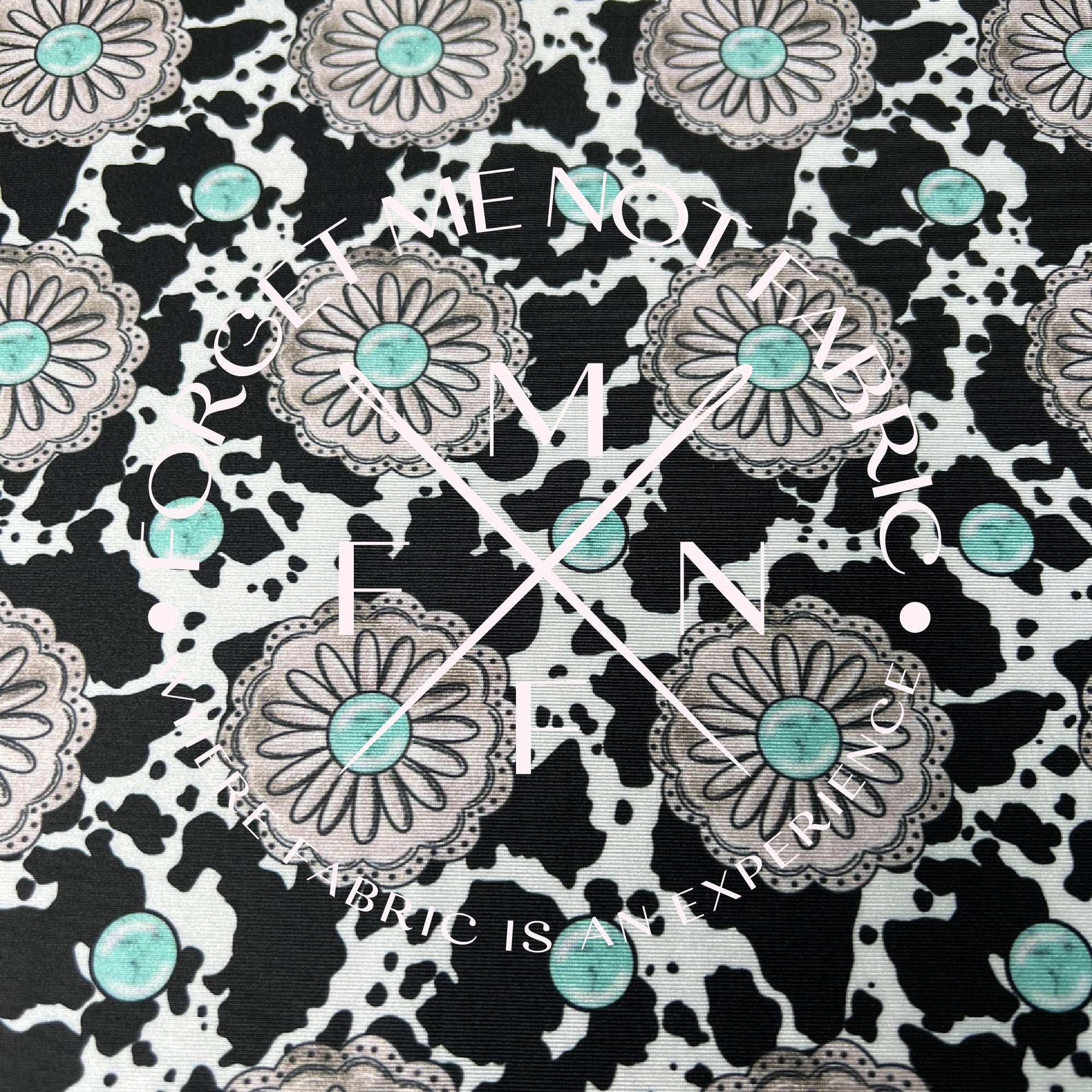 Western Turquoise Cow Print, Spandex Fabric, Scaling Options