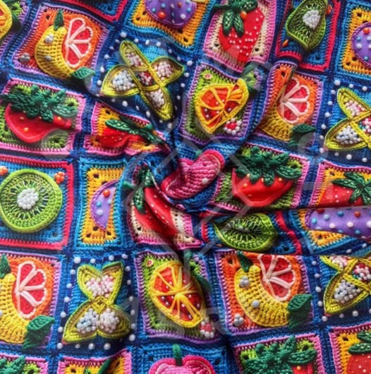 Summer Fruits Granny Square Mediumweight DBP Fabric