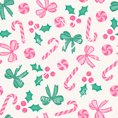 Peppermint Holly & Bows Fabric, Choose your Fabric, Scaling Options.