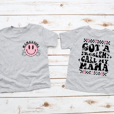 Mama's Girl/Got A Problem, Call My Mama (Back & Front), Grey T-Shirt(Size Small Youth), Graphic Shirts
