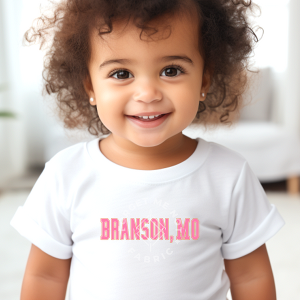 Branson, MO Words Pink, White Toddler Shirt(Size 12 Months), Graphic Shirts