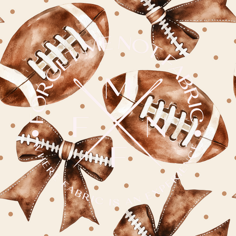 Watercolor Football Bows Beige Fabric, Choose your Fabric, Scaling Options.