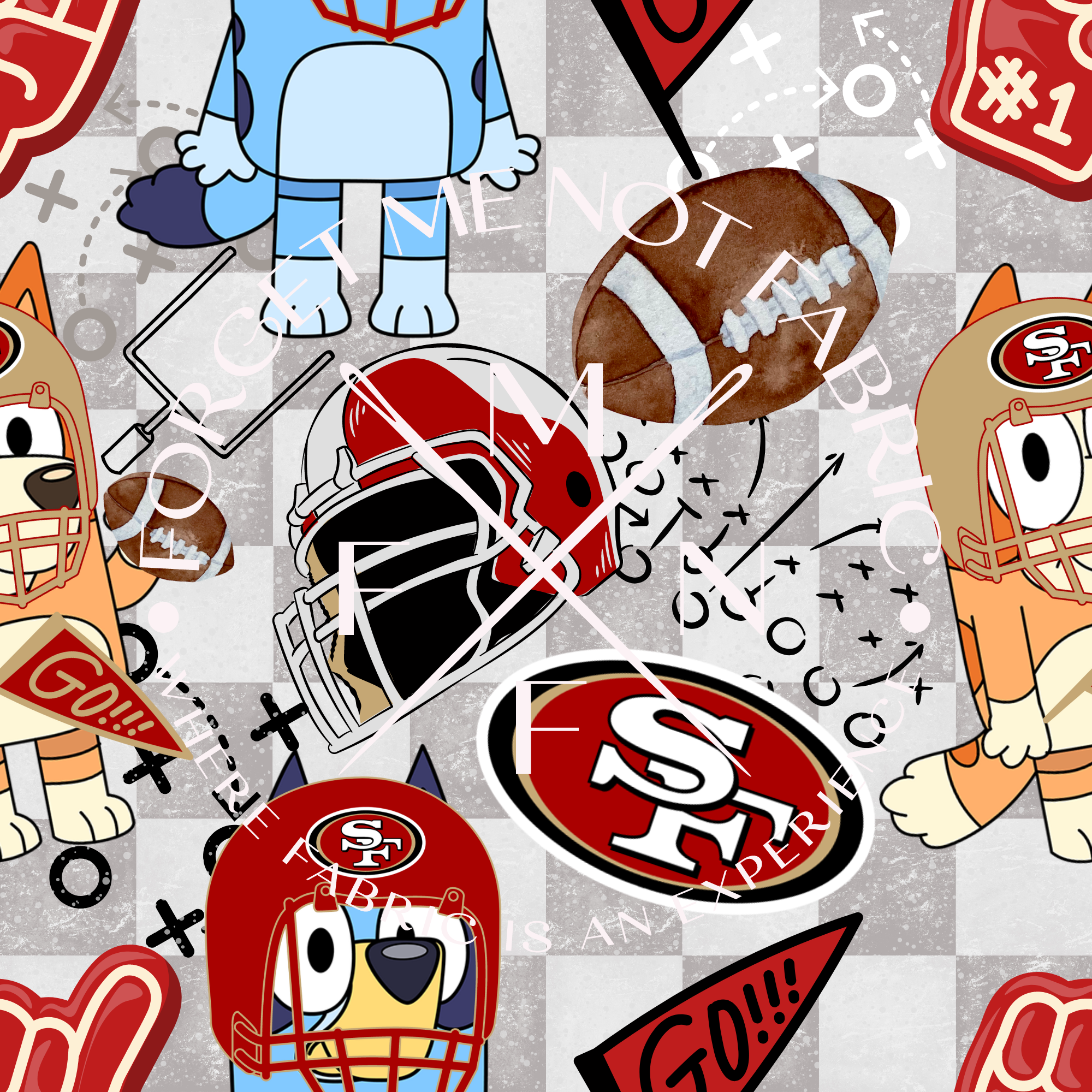 Blue Dog San Fran Football Sports Fabric, Choose your Fabric, Scaling Options.