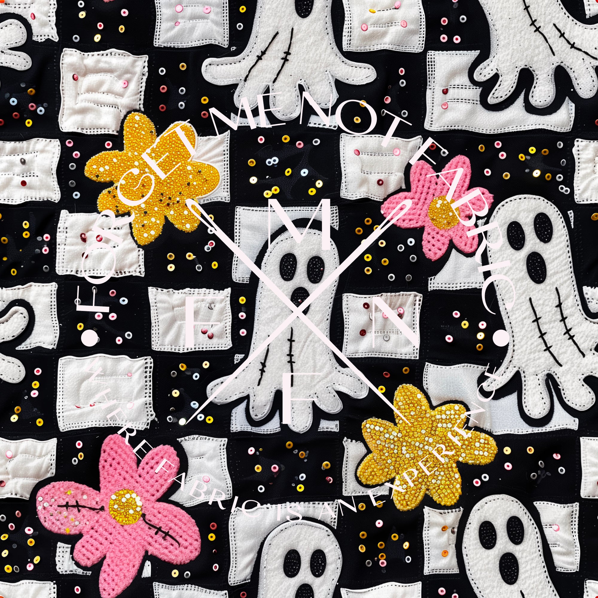 Halloween Checkered Ghosts Fabric, Choose your Fabric, Scaling Options.