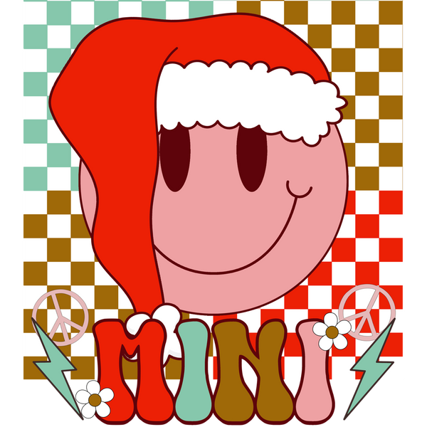 Mini Checkerboard Santa Smiley, Christmas Thin Matte Clear Film Screenprints