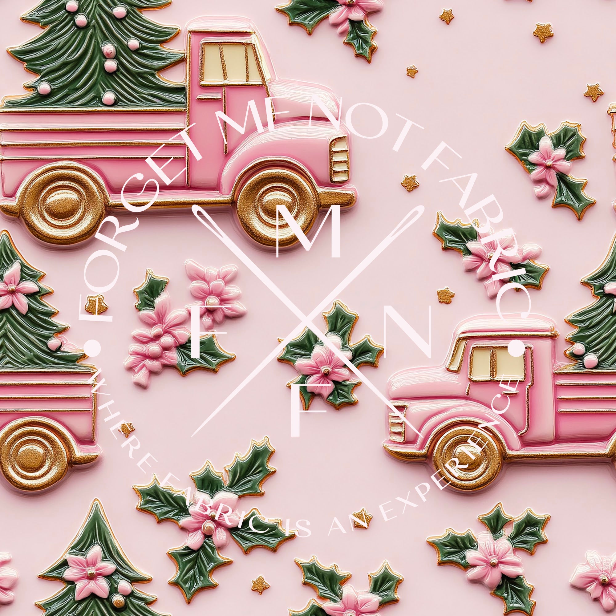 Pink & Gold Fabric, Pink & Gold Trucks and Christmas Trees Fabric, Choose your Fabric, Scaling Options.