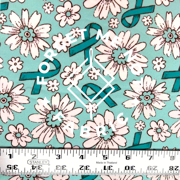 Teal Ribbon Floral Ovarian, Super Soft DBP Fabric