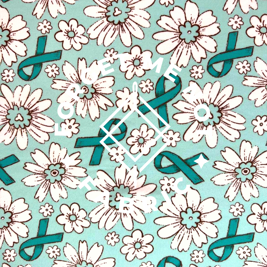 Teal Ribbon Floral Ovarian, Super Soft DBP Fabric