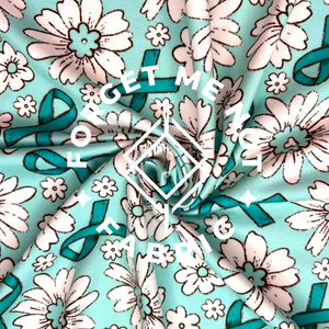 Teal Ribbon Floral Ovarian, Super Soft DBP Fabric