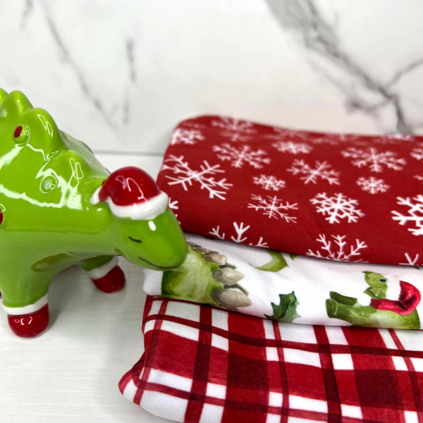 Dinosaur Christmas Plaid, Super Soft DBP, Coordinating Holiday Dino Fabric