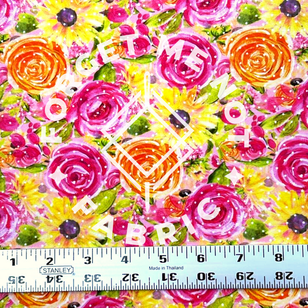 Watercolor Sunflower White Dot Spandex Fabric