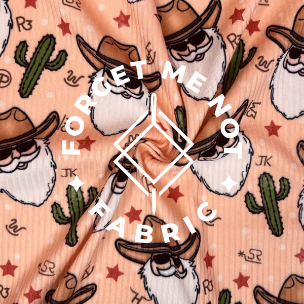 Cowboy Santa, Lightweight 4x2 Rib Knit Fabric