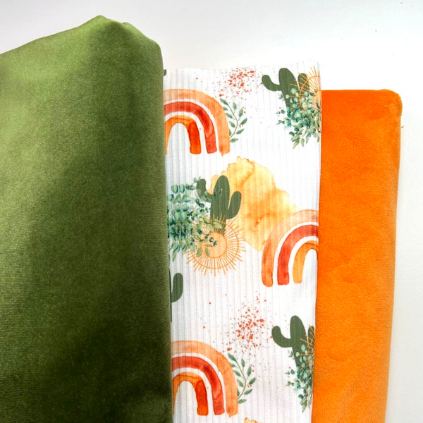 Boho Rainbow Cactus, Rib Knit Fabric, Boho Desert Cacti Fabric