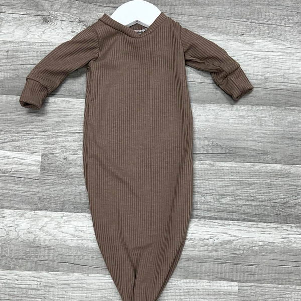 Latte Solid Brown, Newborn Baby Knotted Gown (Preemie), Yummy Rib Knit Fabric, Gift Collection