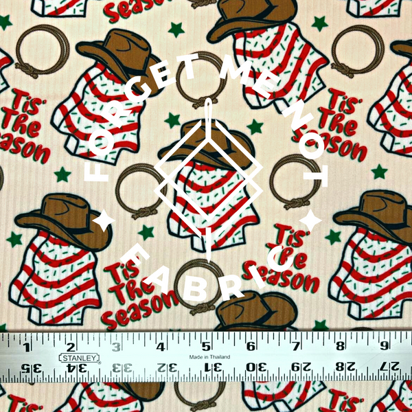 Cowboy Christmas Cakes, Lightweight 4x2 Rib Knit Fabric