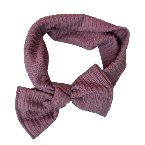 Cozy Purple Vintage Rib Knit Chunky Bow Headwraps, Hand Made in USA, Newborn Bows Headwraps
