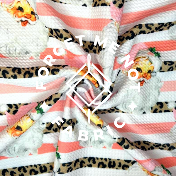 Santa Stripes Pink Leopard, Bullet, Holiday Fabric, Leopard Print Santa Stripes Pink Leopard, Bullet Knit Fabric